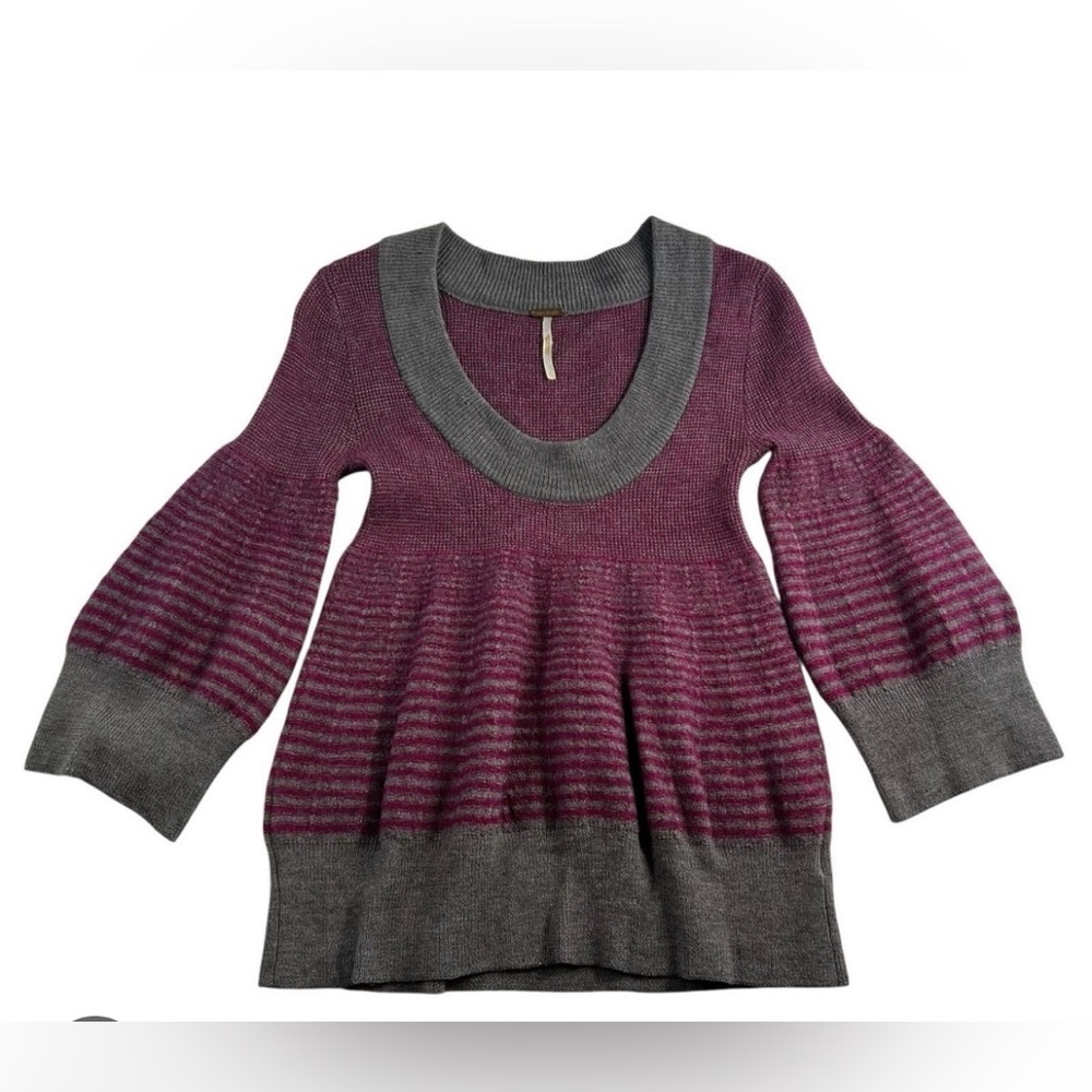Free People Plum and Gray Striped Sweater